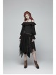 Metal Ring Braided Belt Inkjet Gradient Splice Asymmetric Lace Hem Black Punk Skirt