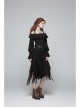 Metal Ring Braided Belt Inkjet Gradient Splice Asymmetric Lace Hem Black Punk Skirt