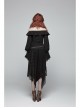 Metal Ring Braided Belt Inkjet Gradient Splice Asymmetric Lace Hem Black Punk Skirt