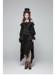Metal Ring Braided Belt Inkjet Gradient Splice Asymmetric Lace Hem Black Punk Skirt