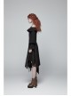Metal Ring Braided Belt Inkjet Gradient Splice Asymmetric Lace Hem Black Punk Skirt