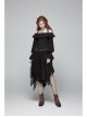 Metal Ring Braided Belt Inkjet Gradient Splice Asymmetric Lace Hem Black Punk Skirt
