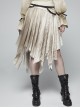 Metal Ring Braided Belt Inkjet Gradient Splice Asymmetric Lace Hem White Punk Skirt
