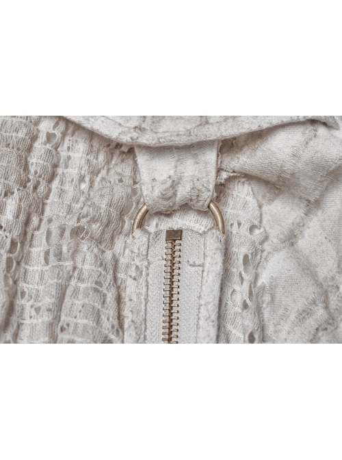 Metal Ring Braided Belt Inkjet Gradient Splice Asymmetric Lace Hem White Punk Skirt