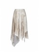 Metal Ring Braided Belt Inkjet Gradient Splice Asymmetric Lace Hem White Punk Skirt