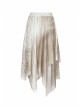 Metal Ring Braided Belt Inkjet Gradient Splice Asymmetric Lace Hem White Punk Skirt