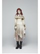 Metal Ring Braided Belt Inkjet Gradient Splice Asymmetric Lace Hem White Punk Skirt
