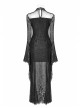 Black Positioning Lace Rear Collar Open Fork Button Flare Sleeves Gothic Maxi Dress