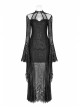 Black Positioning Lace Rear Collar Open Fork Button Flare Sleeves Gothic Maxi Dress
