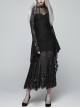 Black Positioning Lace Rear Collar Open Fork Button Flare Sleeves Gothic Maxi Dress