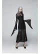 Black Positioning Lace Rear Collar Open Fork Button Flare Sleeves Gothic Maxi Dress