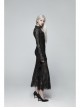 Black Positioning Lace Rear Collar Open Fork Button Flare Sleeves Gothic Maxi Dress