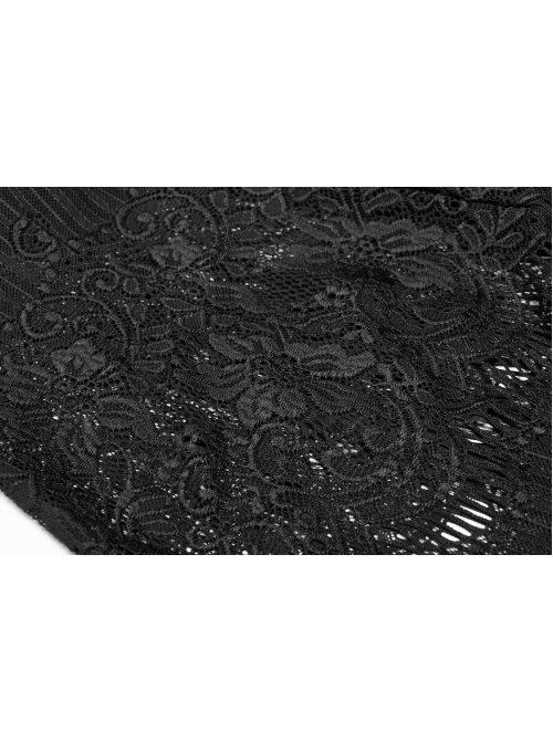 Black Positioning Lace Rear Collar Open Fork Button Flare Sleeves Gothic Maxi Dress