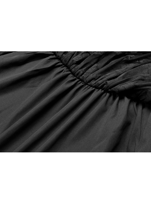 Worn-Out V-Neck Waist Metal Rings PU Loops Splice Leather Asymmetric Hem Black Punk Knit Dress