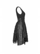 Worn-Out V-Neck Waist Metal Rings PU Loops Splice Leather Asymmetric Hem Black Punk Knit Dress