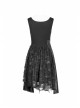 Worn-Out V-Neck Waist Metal Rings PU Loops Splice Leather Asymmetric Hem Black Punk Knit Dress