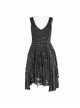 Worn-Out V-Neck Waist Metal Rings PU Loops Splice Leather Asymmetric Hem Black Punk Knit Dress
