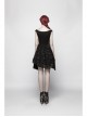 Worn-Out V-Neck Waist Metal Rings PU Loops Splice Leather Asymmetric Hem Black Punk Knit Dress