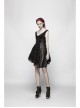 Worn-Out V-Neck Waist Metal Rings PU Loops Splice Leather Asymmetric Hem Black Punk Knit Dress
