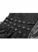 Worn-Out V-Neck Waist Metal Rings PU Loops Splice Leather Asymmetric Hem Black Punk Knit Dress