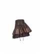 Metal Eyelets D-Buckle Side Lace-Up Frill Lace Hem Brown Punk Knit Splice PU Leather Skirt