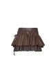 Metal Eyelets D-Buckle Side Lace-Up Frill Lace Hem Brown Punk Knit Splice PU Leather Skirt