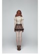 Metal Eyelets D-Buckle Side Lace-Up Frill Lace Hem Brown Punk Knit Splice PU Leather Skirt