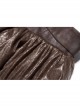Metal Eyelets D-Buckle Side Lace-Up Frill Lace Hem Brown Punk Knit Splice PU Leather Skirt