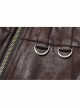 Metal Eyelets D-Buckle Side Lace-Up Frill Lace Hem Brown Punk Knit Splice PU Leather Skirt