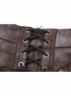 Metal Eyelets D-Buckle Side Lace-Up Frill Lace Hem Brown Punk Knit Splice PU Leather Skirt