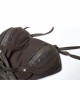 Rough Cotton Hemp Splice Pattern PU Leather High Waist Metal Rings Lace-Up Irregular Frill Hem Brown Punk  Sling Dress
