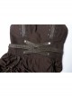 Rough Cotton Hemp Splice Pattern PU Leather High Waist Metal Rings Lace-Up Irregular Frill Hem Brown Punk  Sling Dress