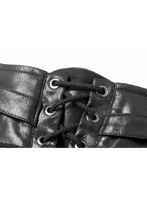 Metal Rings Hasp PU Leather Belt Metal Eyelet Straps Back Waist Lace-Up Black Punk Skirt