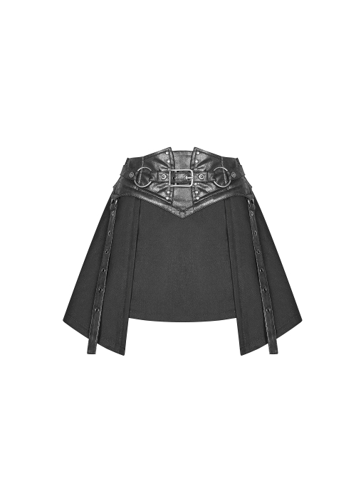 Metal Rings Hasp PU Leather Belt Metal Eyelet Straps Back Waist Lace-Up Black Punk Skirt