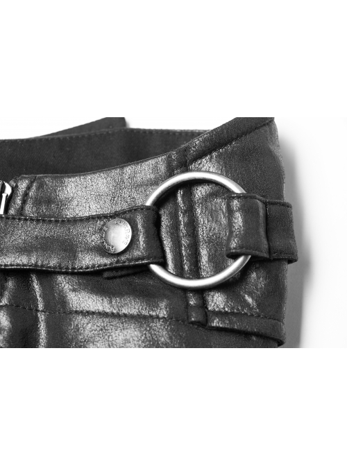 Metal Rings Hasp PU Leather Belt Metal Eyelet Straps Back Waist Lace-Up Black Punk Skirt
