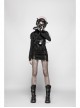 Black Twill Side Pocket Metal Ring Bandage Asymmetric Eyelets Lace-Up Black Punk Short Skirt