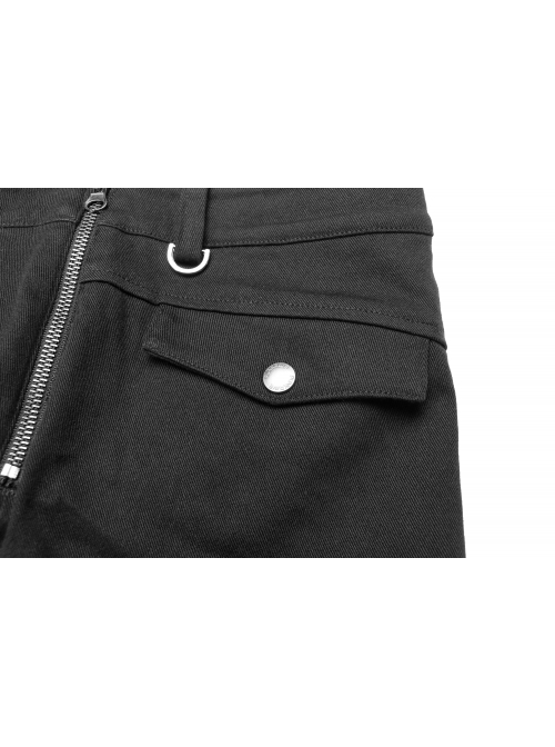 Black Twill Side Pocket Metal Ring Bandage Asymmetric Eyelets Lace-Up Black Punk Short Skirt