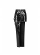 D-Buckle Side Pocket Metal Ring Strap Asymmetric Hem Black Punk PU Leather Skirt