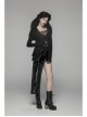 D-Buckle Side Pocket Metal Ring Strap Asymmetric Hem Black Punk PU Leather Skirt