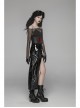 D-Buckle Side Pocket Metal Ring Strap Asymmetric Hem Black Punk PU Leather Skirt