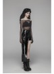 D-Buckle Side Pocket Metal Ring Strap Asymmetric Hem Black Punk PU Leather Skirt
