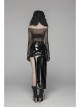 D-Buckle Side Pocket Metal Ring Strap Asymmetric Hem Black Punk PU Leather Skirt