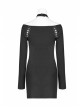 Off-Shoulder Long Sleeves Hollow-Out Eyelets Lace-Up Black Punk Tight Halter Dress