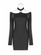 Off-Shoulder Long Sleeves Hollow-Out Eyelets Lace-Up Black Punk Tight Halter Dress