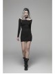 Off-Shoulder Long Sleeves Hollow-Out Eyelets Lace-Up Black Punk Tight Halter Dress