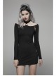 Off-Shoulder Long Sleeves Hollow-Out Eyelets Lace-Up Black Punk Tight Halter Dress