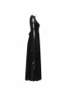 Small High Collar Chest Splice Mesh Lace-Up Slit Flare Sleeves Back Waist Lace-Up Black Gothic Long Velvet Dress