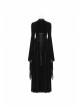 Small High Collar Chest Splice Mesh Lace-Up Slit Flare Sleeves Back Waist Lace-Up Black Gothic Long Velvet Dress