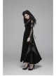 Small High Collar Chest Splice Mesh Lace-Up Slit Flare Sleeves Back Waist Lace-Up Black Gothic Long Velvet Dress