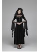 Small High Collar Chest Splice Mesh Lace-Up Slit Flare Sleeves Back Waist Lace-Up Black Gothic Long Velvet Dress